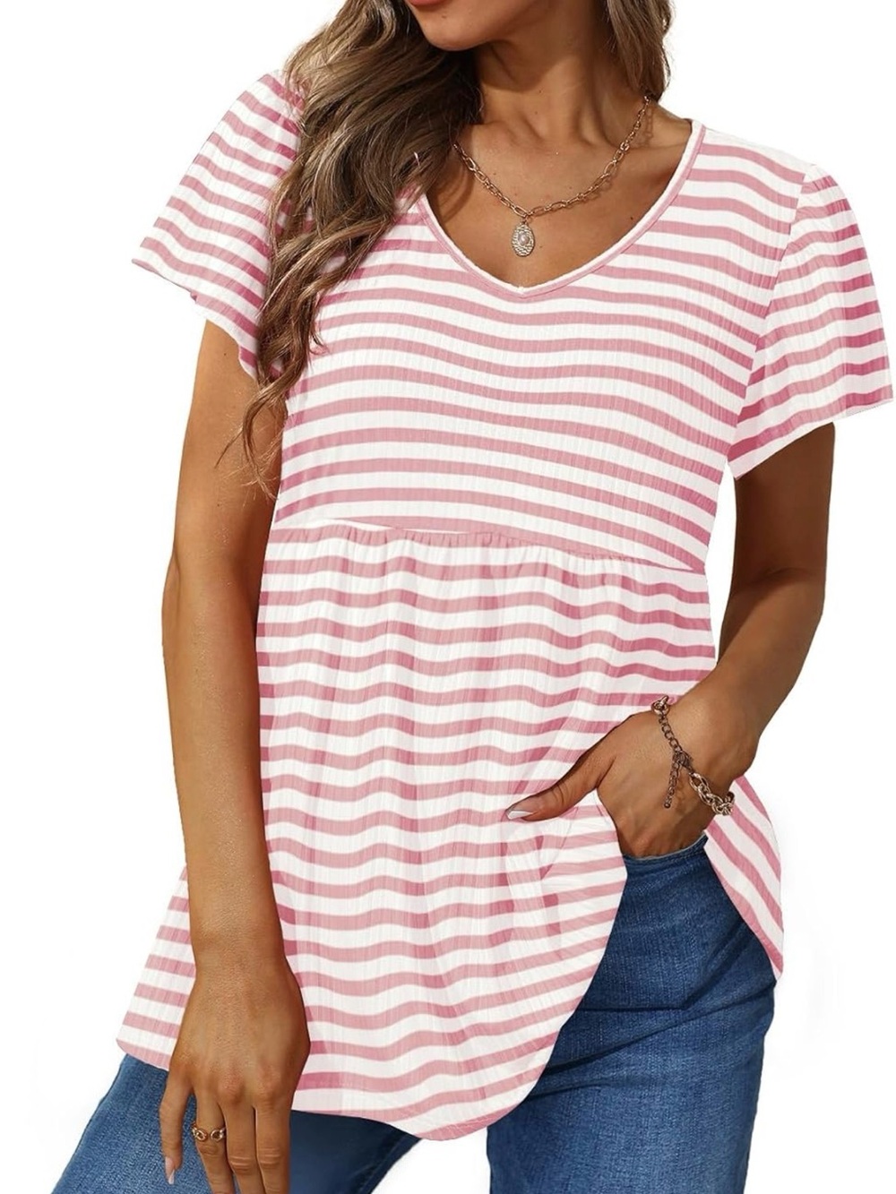 Plus Size Ruffle Short Sleeve Babydoll Top
